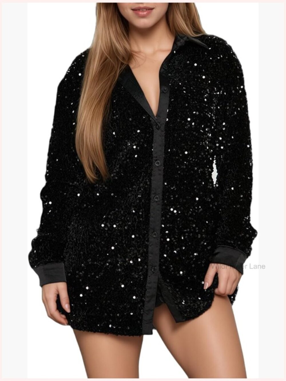 Sequin Button Down Shirt Plus Size Sparkly Shacket Blouse S-3XL